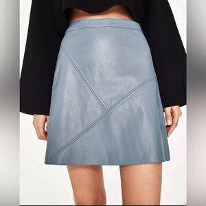 ZARA | Basic Collection | Dusty Blue | A-Line |Faux Leather | Mini Skirt |Size M